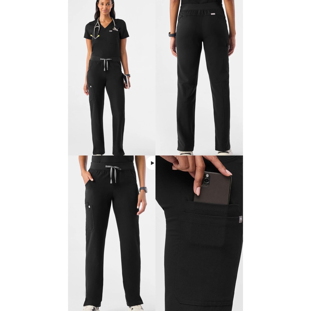 Figs Yola Skinny Cargo Scrub Pants Black Large T2001 Technical Collection